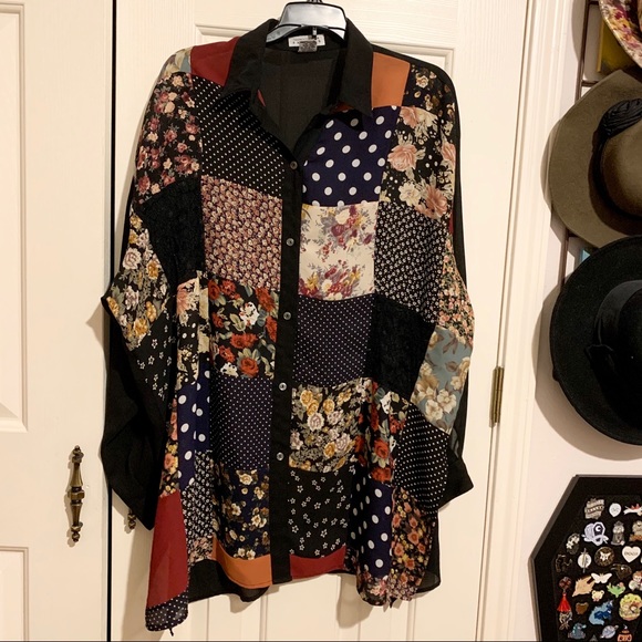 Express Tops - SOLD Vintage Express Patchwork Blouse